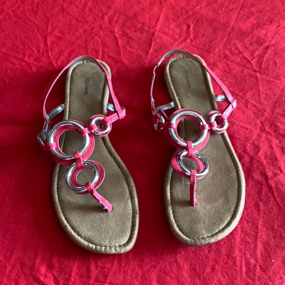 Style&co orange/peach strap Sandals with silver rings on top size 10 worn twice